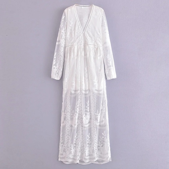 Long Chiffon Dress with Deep V Neck Decor with Lace Wisteria Plus Size